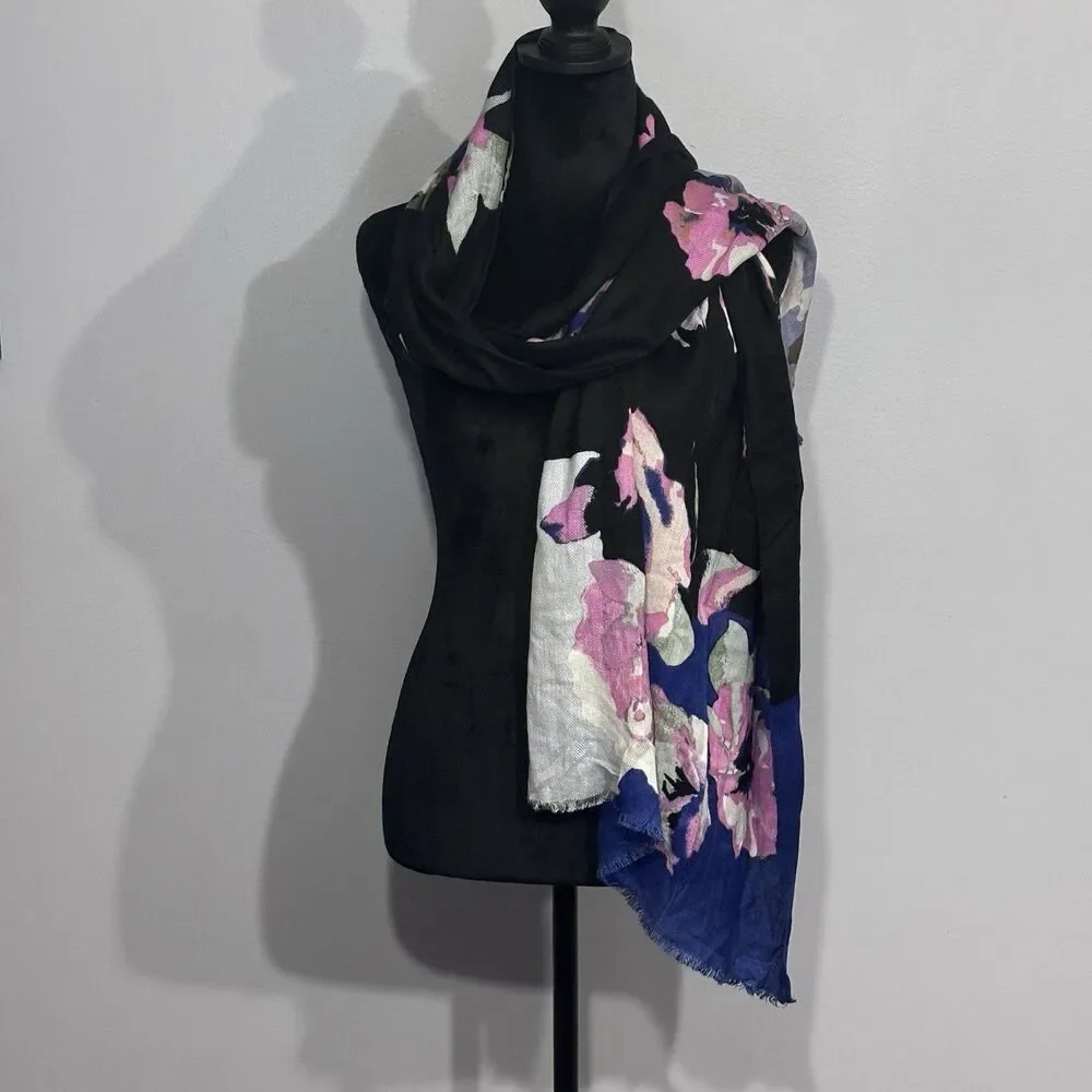 Liz Claiborne Women’s Rayon Floral Neck Scarf Blue Pink Black Head Blanket OSFM